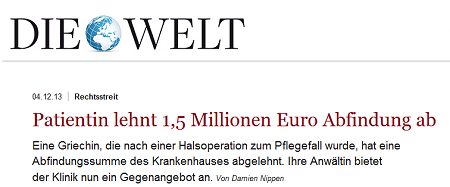 Bericht in der tageszeitung 'Die Welt' vom 04.12.2013